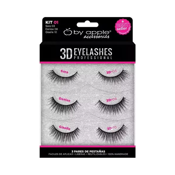 3 - Kit con 3 Pares de Pestañas 3D By Apple