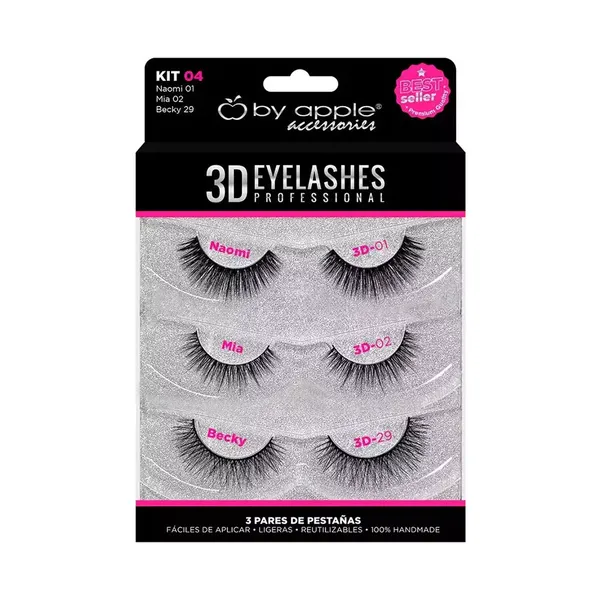 6 - Kit con 3 Pares de Pestañas 3D By Apple