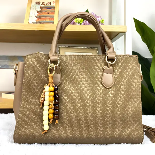 1 - Bolsa Satchel Wood Bead Chevron con Grabado de Textura