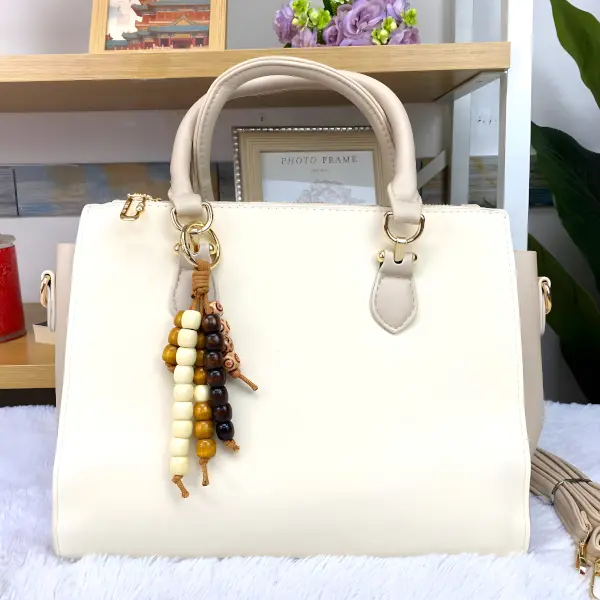 2 - Bolsa Satchel Wood Bead Chevron con Grabado de Textura