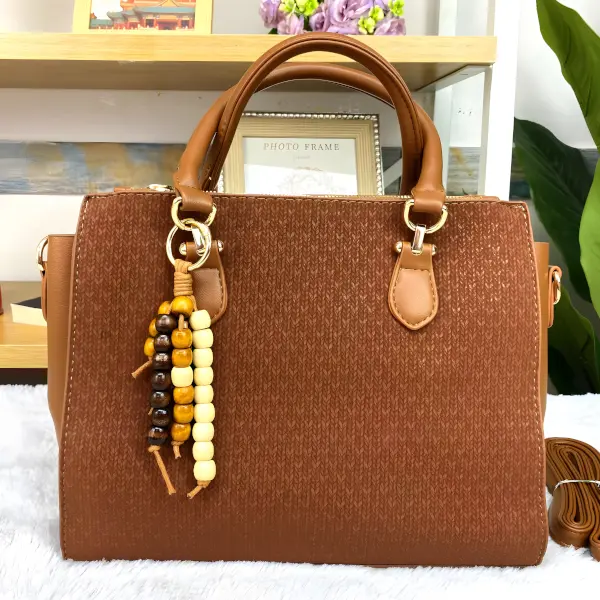 3 - Bolsa Satchel Wood Bead Chevron con Grabado de Textura