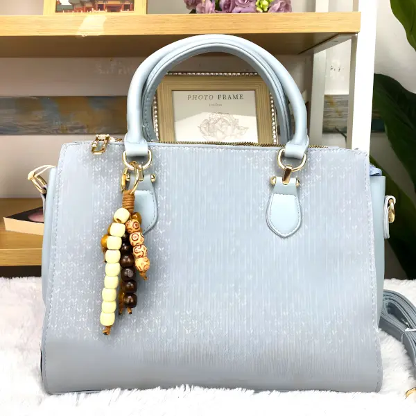 4 - Bolsa Satchel Wood Bead Chevron con Grabado de Textura