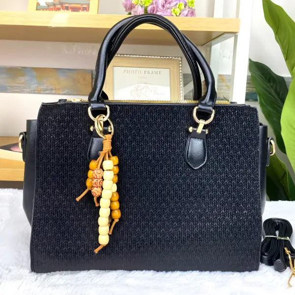 5 - Bolsa Satchel Wood Bead Chevron con Grabado de Textura