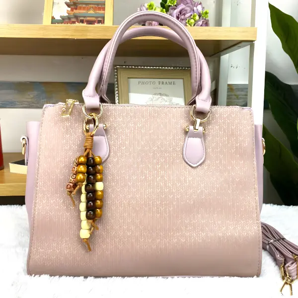 6 - Bolsa Satchel Wood Bead Chevron con Grabado de Textura