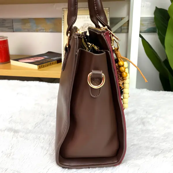 8 - Bolsa Satchel Wood Bead Chevron con Grabado de Textura