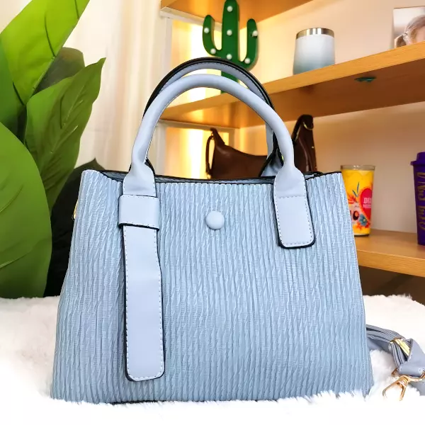 1 - Bolsa de mano tipo Tote lisa con herraje rectangular dorado