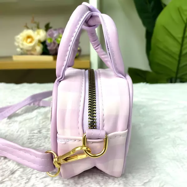 6 - Mini bolso ovalado con estampado a cuadros Gingham y asas superiores acolchadas