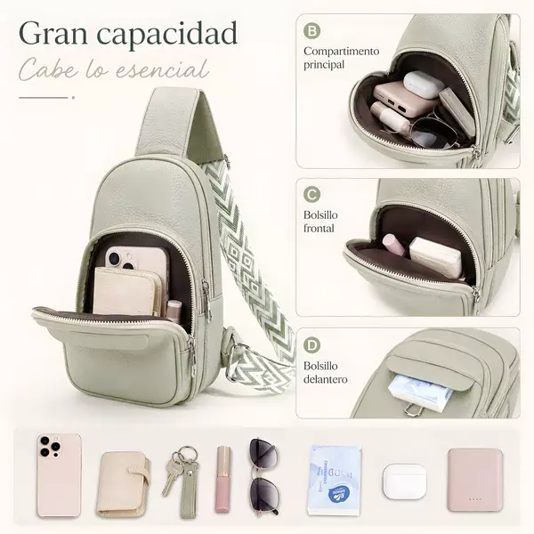1 - Mini mochila pechera urbana crossbody con múltiples cierres y correa gruesa