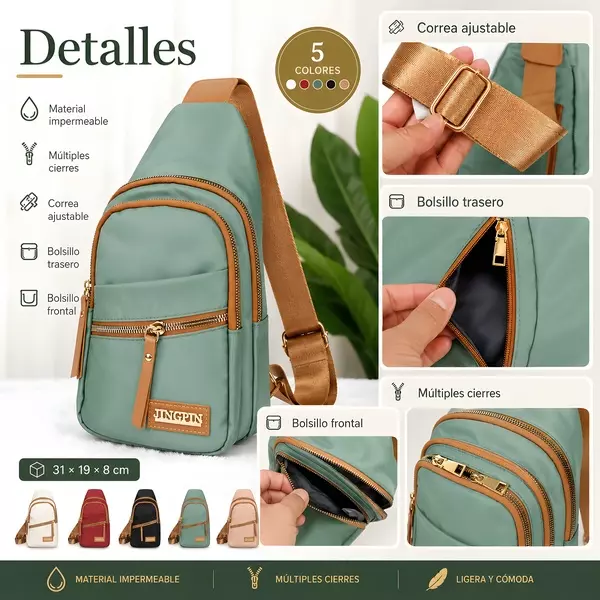 1 - Pechera cruzada 'Jingpin' de tela impermeable con múltiples cierres