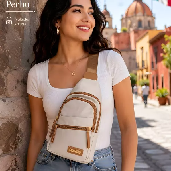 3 - Pechera cruzada 'Jingpin' de tela impermeable con múltiples cierres