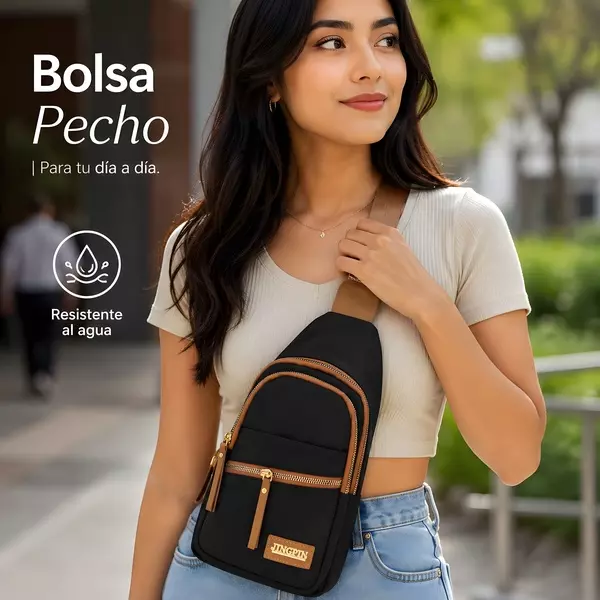 4 - Pechera cruzada 'Jingpin' de tela impermeable con múltiples cierres