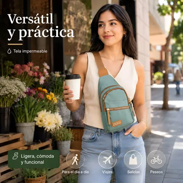 5 - Pechera cruzada 'Jingpin' de tela impermeable con múltiples cierres
