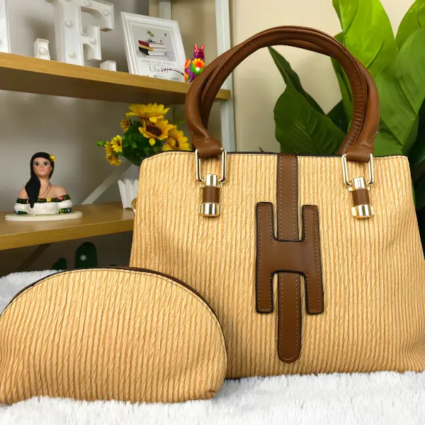 1 - Set de Bolsa y Cosmetiquera H-Luxury Pleats de 2 Piezas