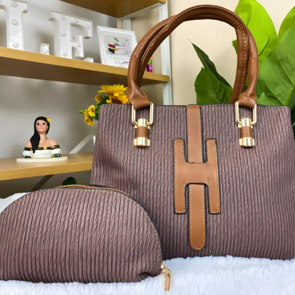 7 - Set de Bolsa y Cosmetiquera H-Luxury Pleats de 2 Piezas