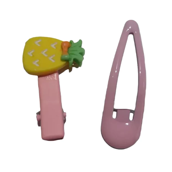 0 - Juego de pinza y cuca / pasador con diseño de fruta de piña color rosa