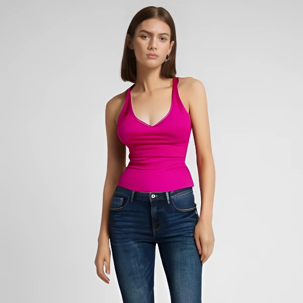 0 - Top Blusa Deportiva Corte Olimpico Unitalla Color Fucsia