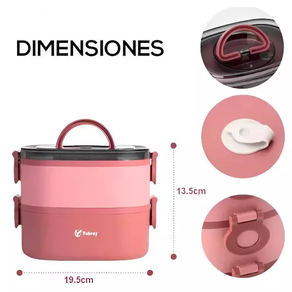 1 - Lonchera Rosa para Comida de 2 Niveles Capacidad de 1400ml