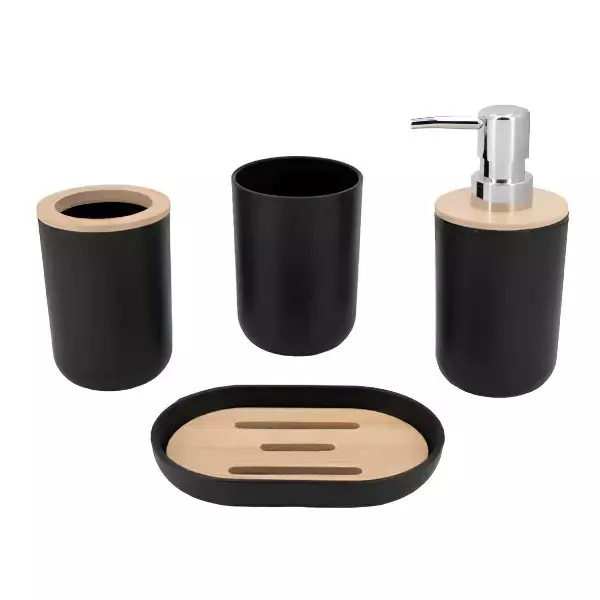 1 - Accesorios Para Baño Juego De Lujo De 4 Pzas Para Tocador Color Negro