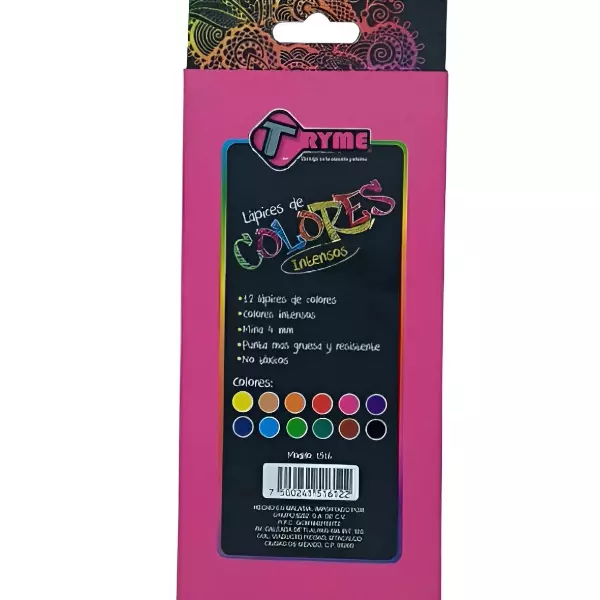 1 - 12 Lapices De Colores Intensos Triangulares Tryme