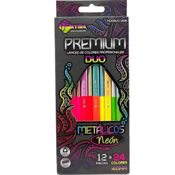 2 - 12 Piezas Lapices Premium De Colores Duo Metalicos Neon
