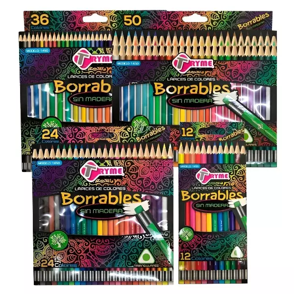3 - 24 Lapices De Colores Borrables Sin Madera Tryme