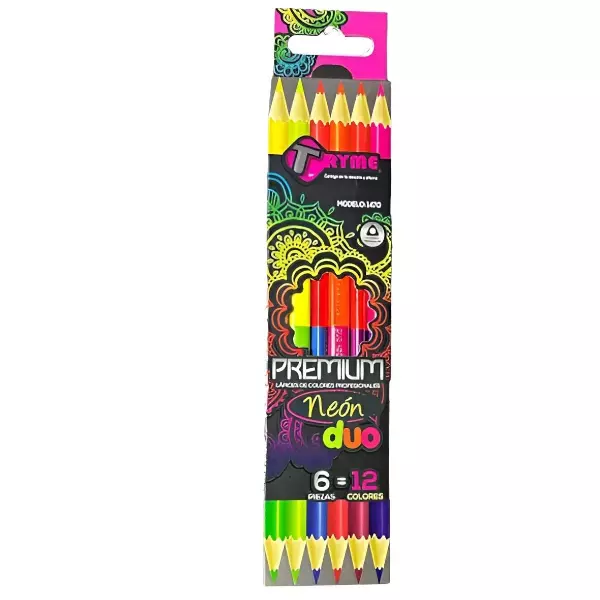 1 - Colores Neon 6 Piezas Doble Punta Tryme