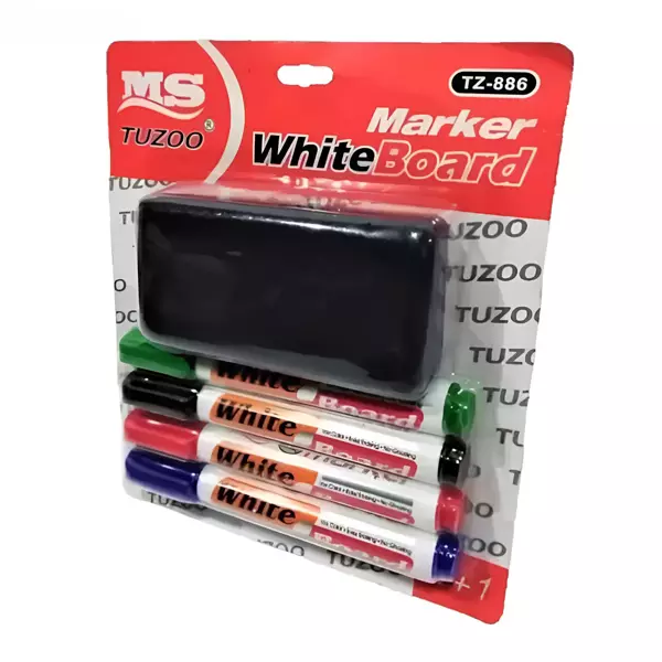 0 - Kit De 4 Plumones Marcadores De Pizarrón Blanco y Borrador