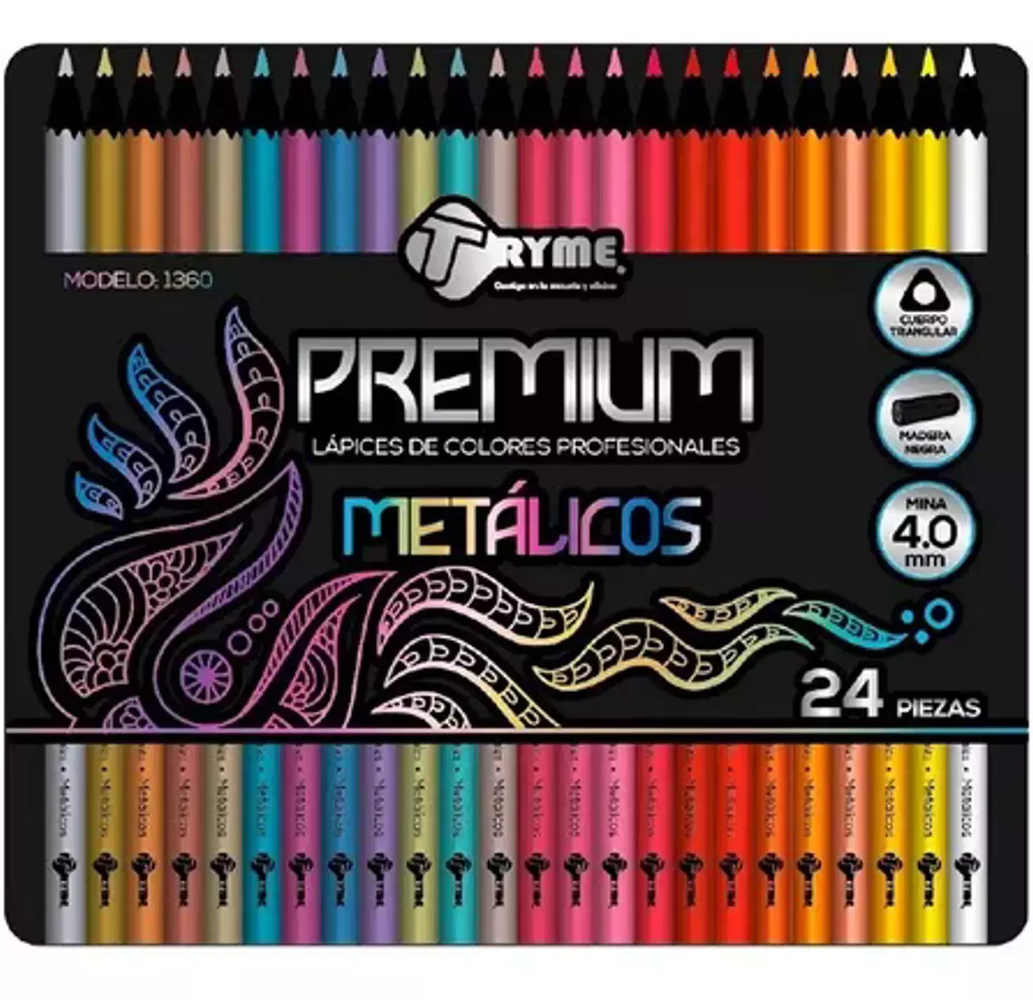 0 - Tryme 24 Lapices De Colores Metalicos Profesionales Premium 