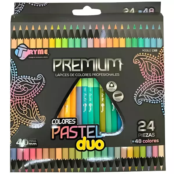 0 - Lapices Colores Tryme Pastel Duo Premium 48 Colores