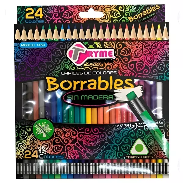 2 - 24 Lapices De Colores Borrables Sin Madera Tryme