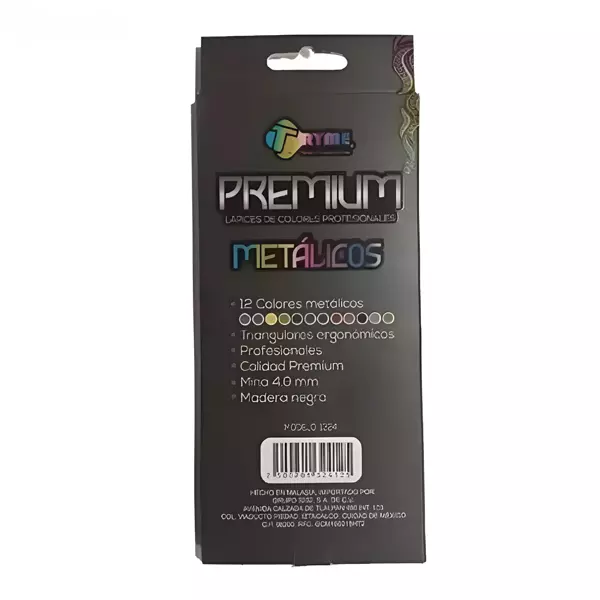0 - Lapices Colores Tryme Premium Metalicos 4.0mm 12 piezas