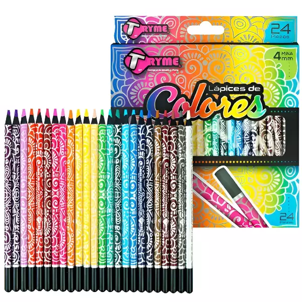 0 - Lapices De Colores Para Superficies Oscuras 4mm Tryme 24 piezas