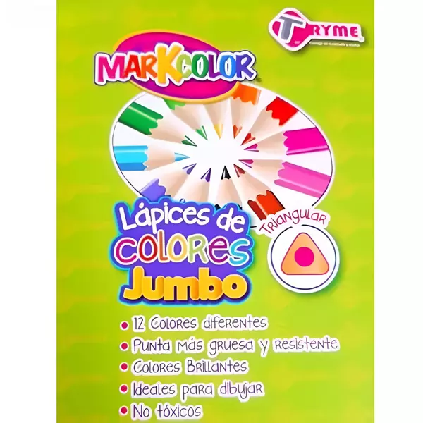 0 - Lapices Triangulaes De Colores Jumbo 12 Piezas markcolor