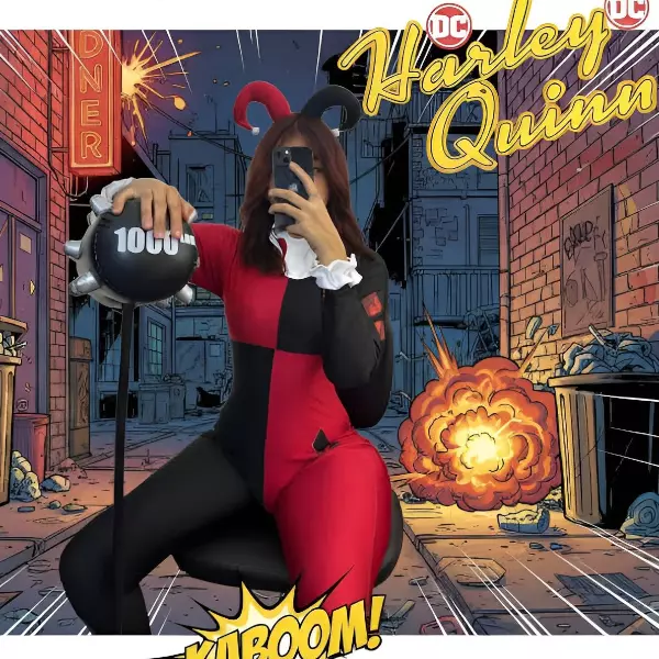 0 - Disfraz de Harley Quinn de DC Comics para mujer