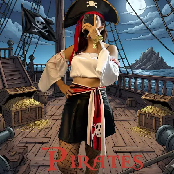 0 - Disfraz de Pirata Corsaria con sombrero y pañuelo