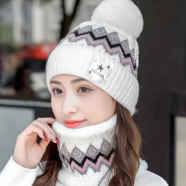 1 - Conjunto de Gorro con pompón con cuellera de Invierno