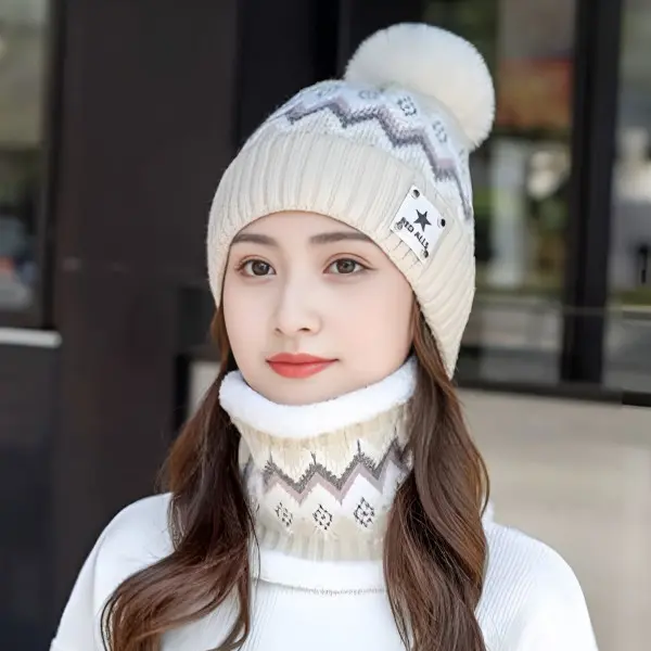 2 - Conjunto de Gorro con pompón con cuellera de Invierno