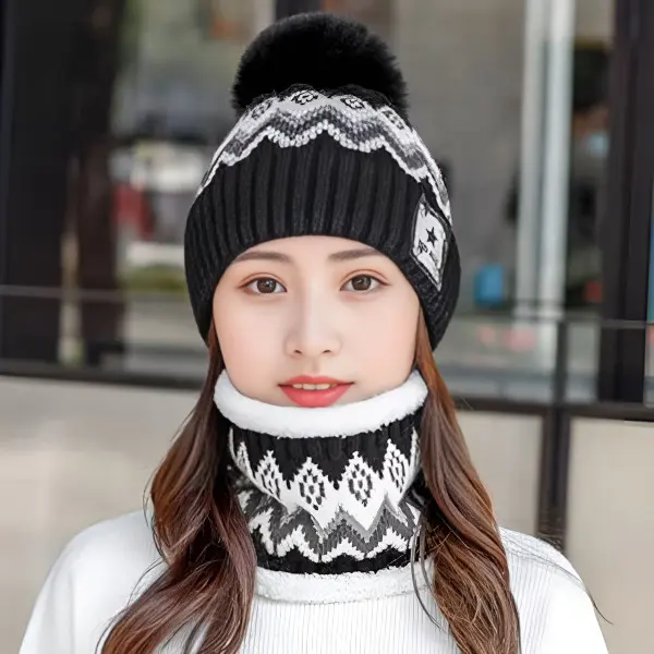 3 - Conjunto de Gorro con pompón con cuellera de Invierno